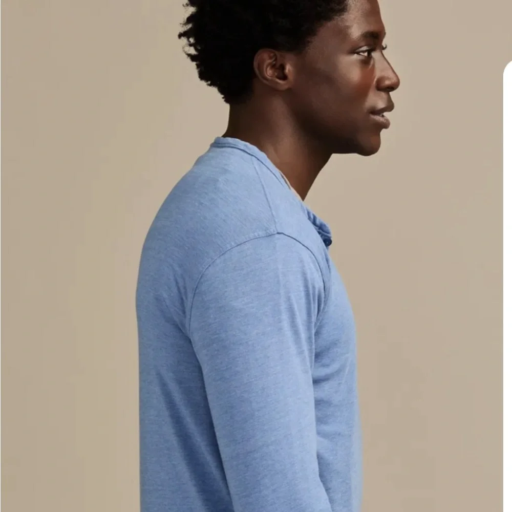NWT Lucky Brand Mens Heather Blue Venice Burnout Notch Neck Long Sleeve Size S - Picture 4 of 13